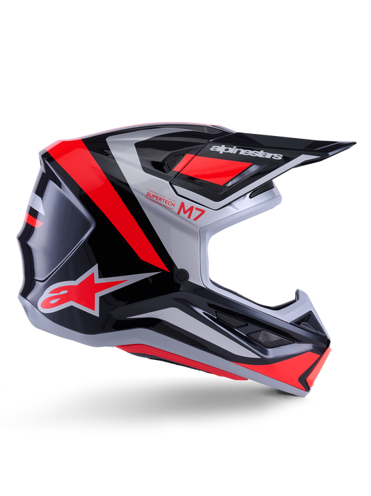 Casco Alpinestars S-M7 Rise ECE 22.06 - Black Silver Red Fluo Glossy