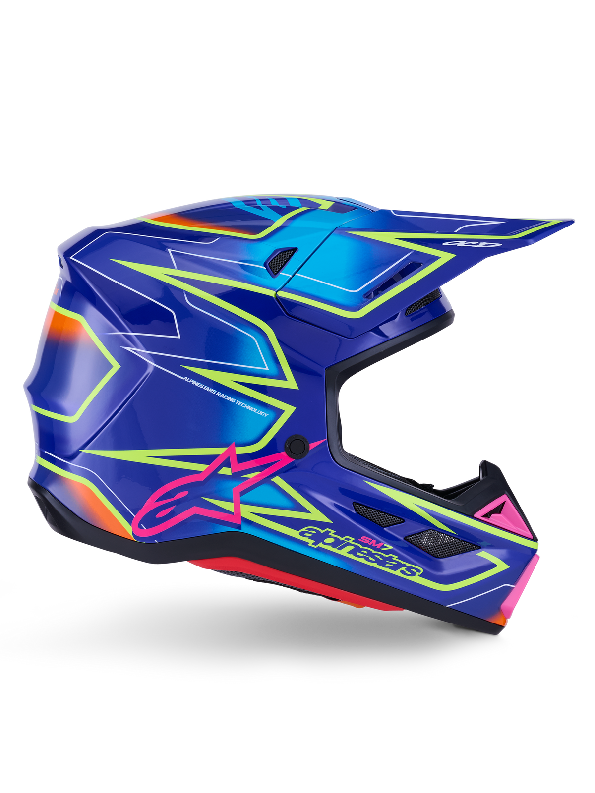 Casco Alpinestars S-M7 Cast ECE 22.06 - Blue Pink Yellow Fluo Glossy