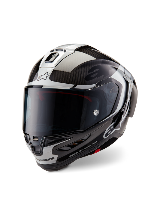 Casco Alpinestars Supertech R10 Element - Black Carb Silver Black Glossy - Vista tres cuartos