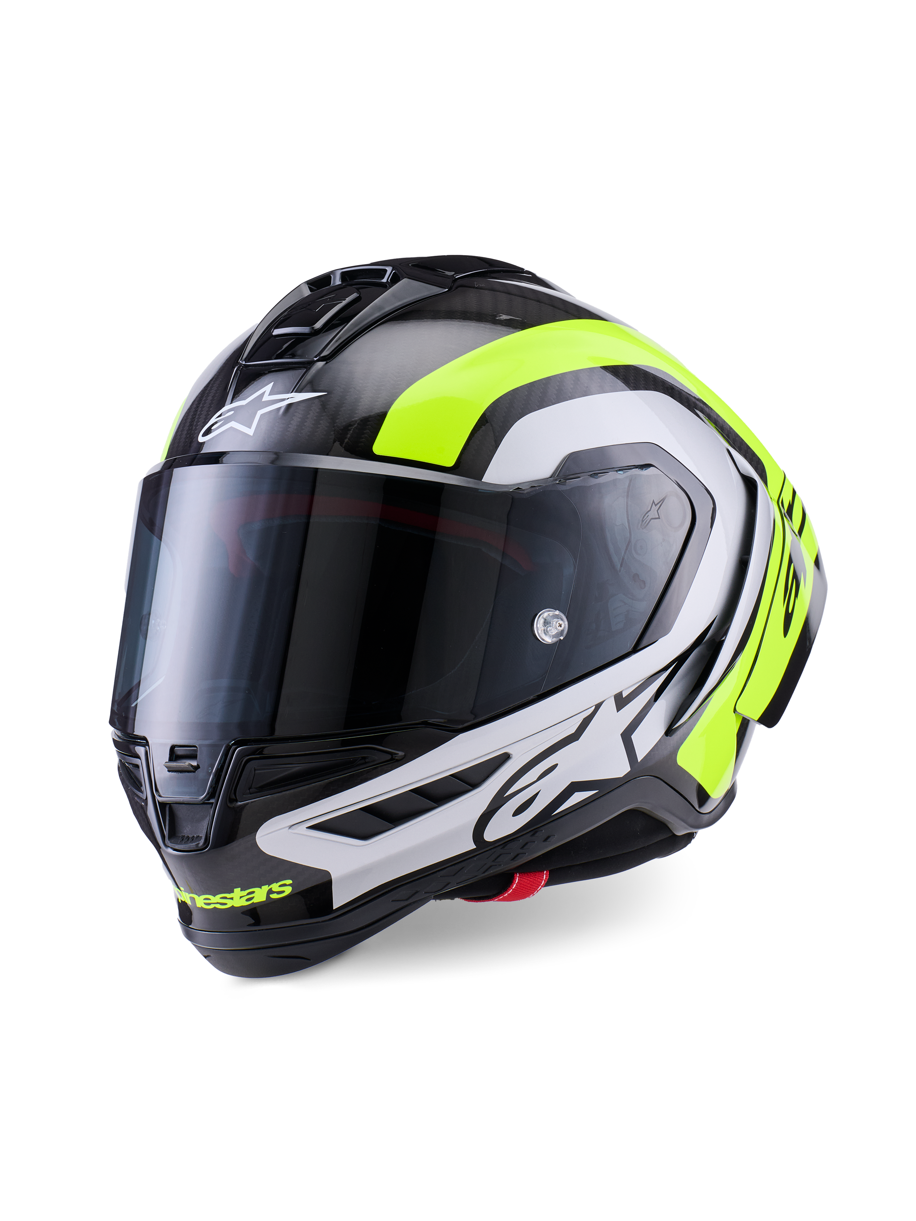 Casco Alpinestars Supertech R10 Arius - Blk Silver Yellow Fluo Glossy - Vista tres cuartos