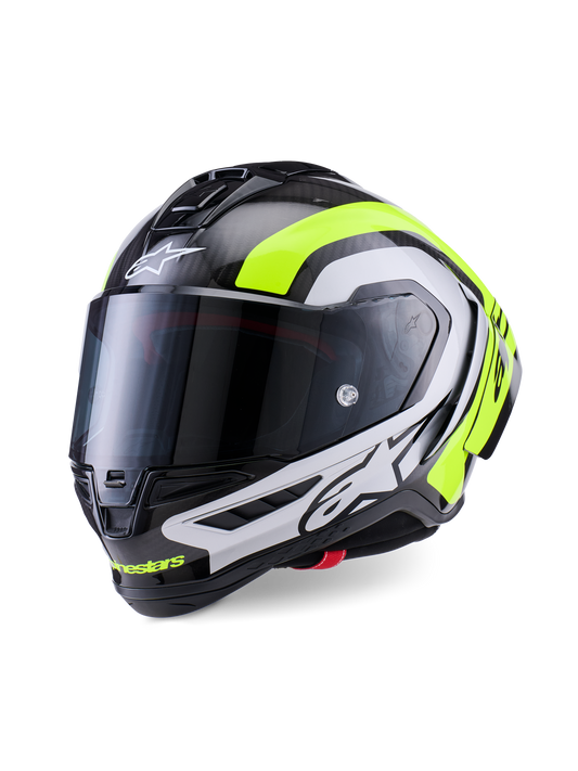 Casco Alpinestars Supertech R10 Arius - Blk Silver Yellow Fluo Glossy - Vista tres cuartos