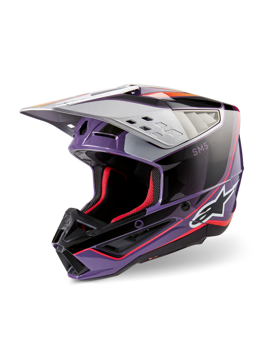 Casco Alpinestars S-M5 Sail ECE 22.06 - Violet Black Silver Glossy - Vista tres cuartos