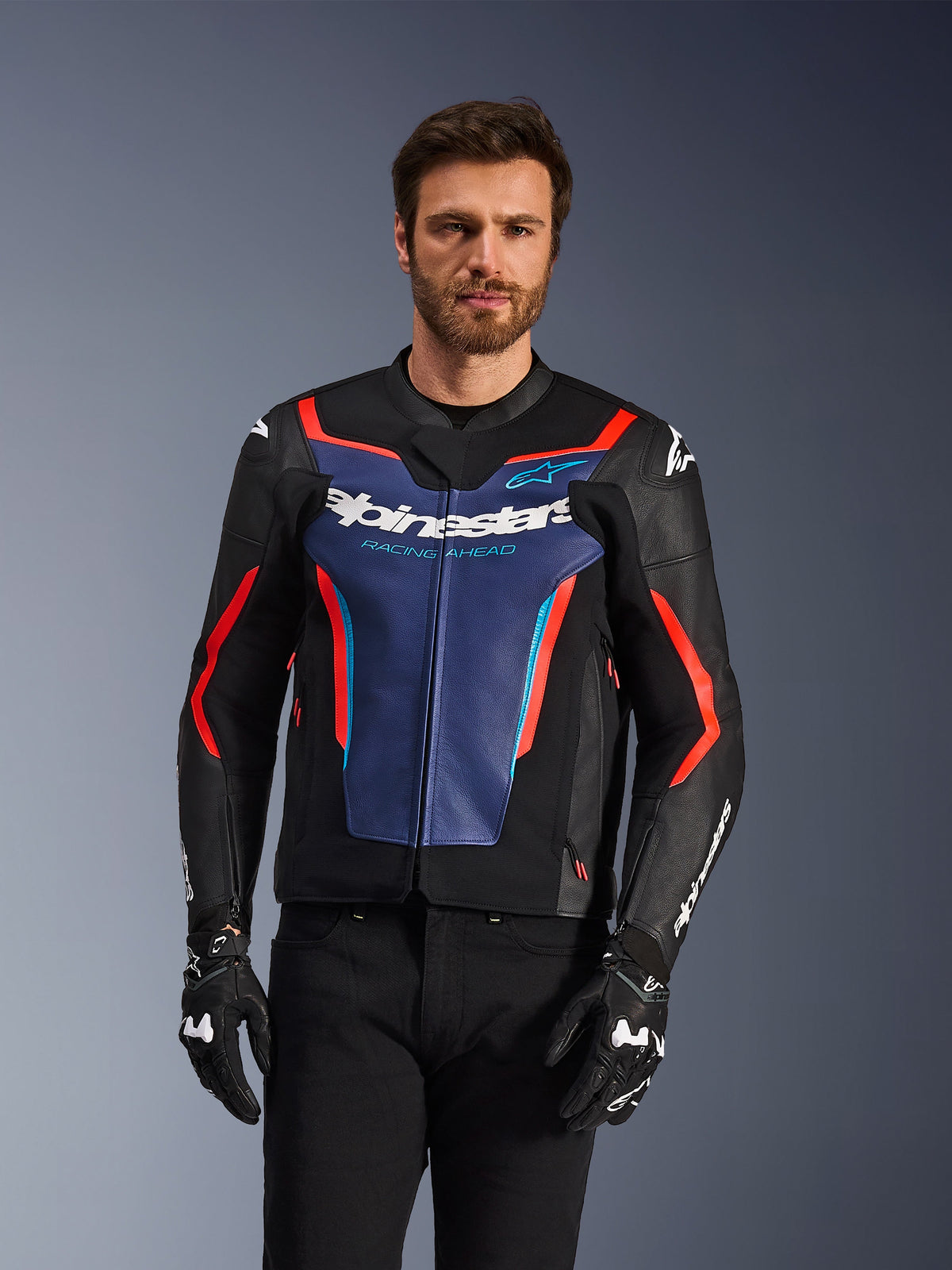 Chaqueta Alpinestars GP Force V2 Leather - Black Blue Red Fluo