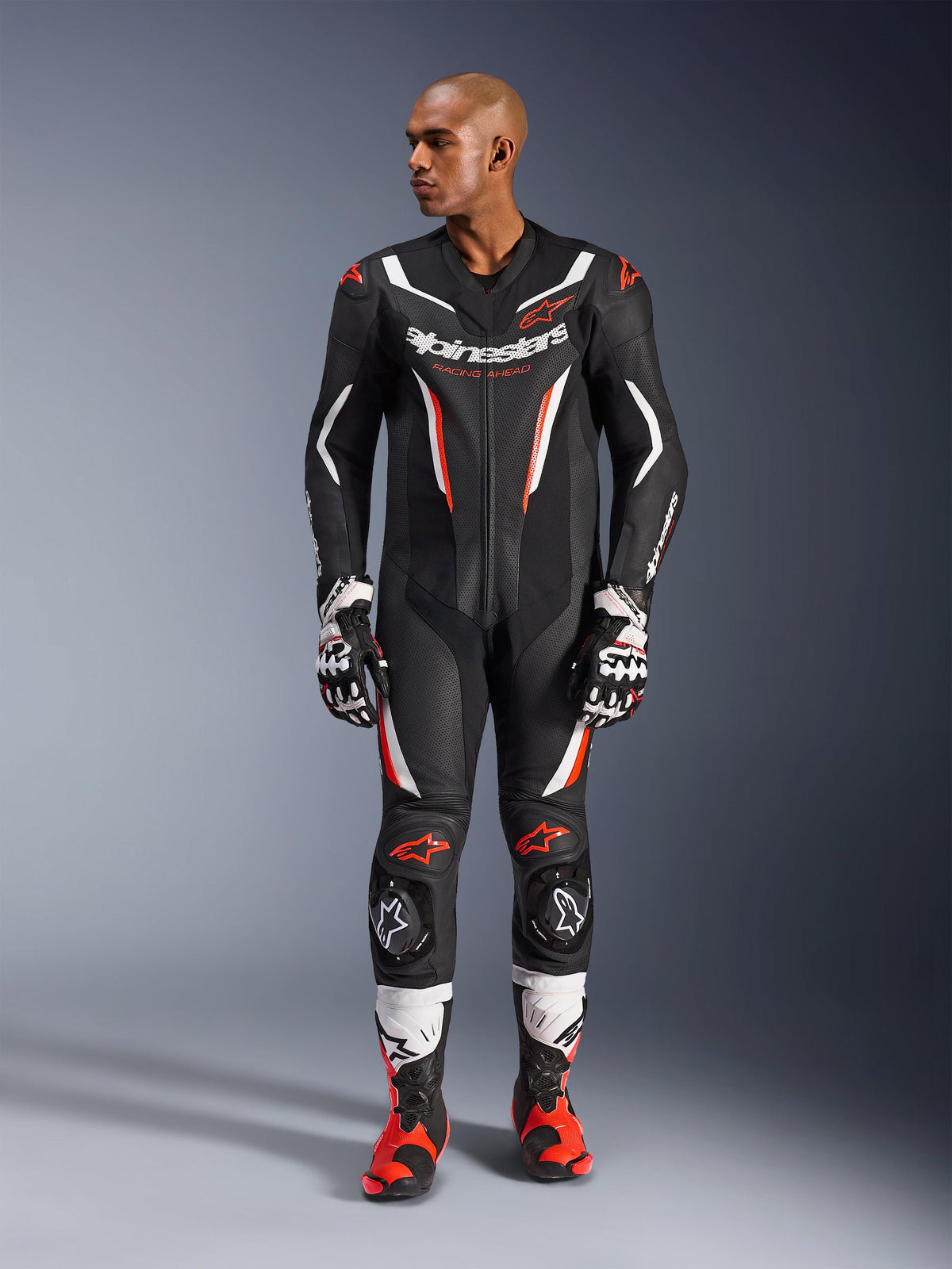 Mono Alpinestars GP Force V2 Leather - 1 Piece - Black White Red Fluo