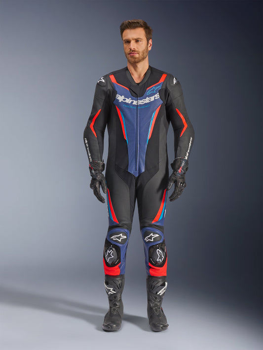 Mono Alpinestars GP Force V2 Leather - 1 Piece - Black Blue Red Fluo
