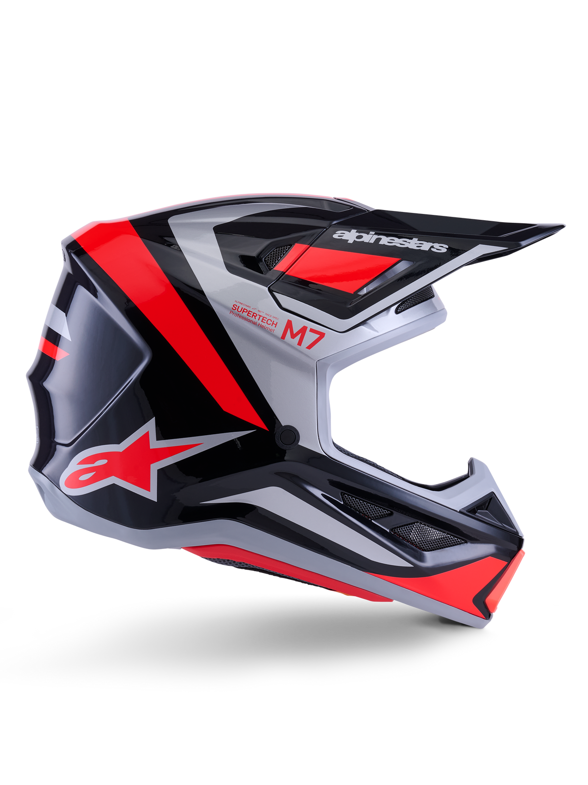 Casco Alpinestars S-M7 Rise ECE 22.06 - Black Silver Red Fluo Glossy