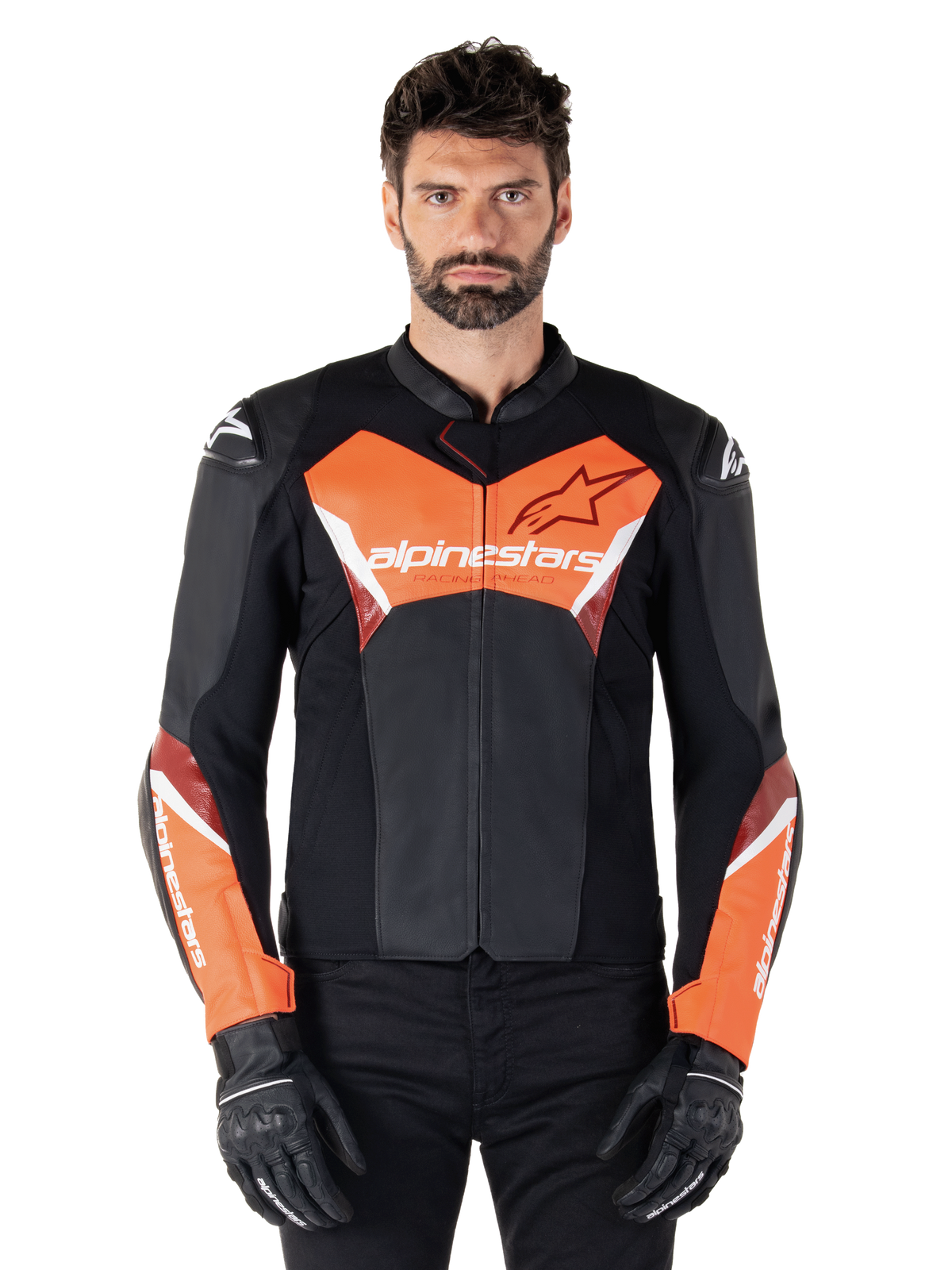 Chaqueta  Alpinestars Faster V3 cuero - Black Red Fluo