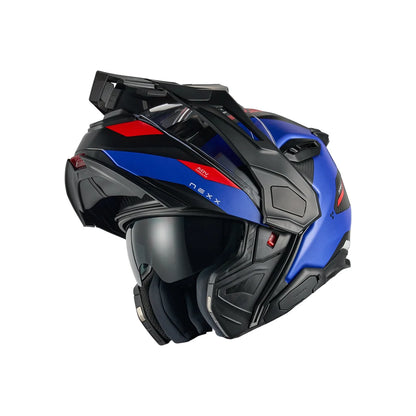 Casco Nexx X.LIFECOUNTRY Terra - BLUE.RED MT - vista 4 - mentonera abierta